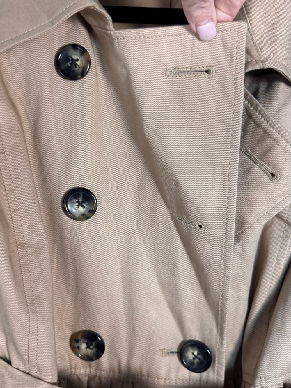 Liz Lange Maternity Trench Coat XXL Tan  Cotton Belted Classic Jacket Pregnancy - Picture 4 of 14